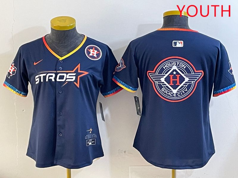 Youth Houston Astros Blank Drak Blue Fourth generation Joint Name 2025 Nike MLB Jersey style 17